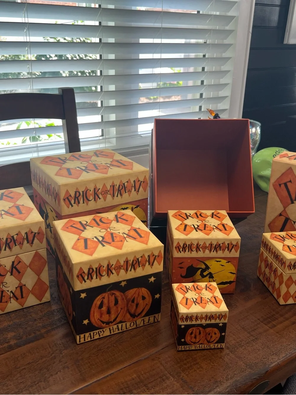 Halloween Trick or Treat Stacked Decorative Boxes - Orange Black
